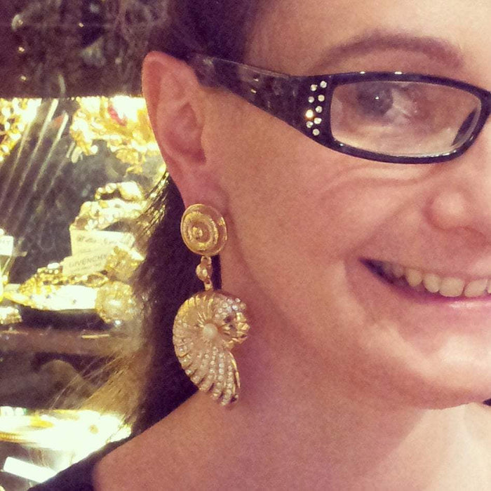 Glass Pearl & Crystal Shell Chandelier Clip On Earrings - The Hirst Collection