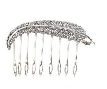 Hair Comb Vintage Bride Silver Marcasite Bridal Wedding Feather - The Hirst Collection