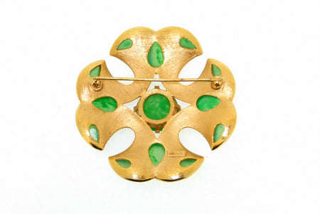 Vintage Trifari Brooch Jewels Of India Jade Green Glass 1965 - The Hirst Collection