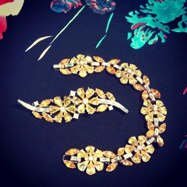 Vintage Trifari Brooch Yellow Crystal Pin - The Hirst Collection