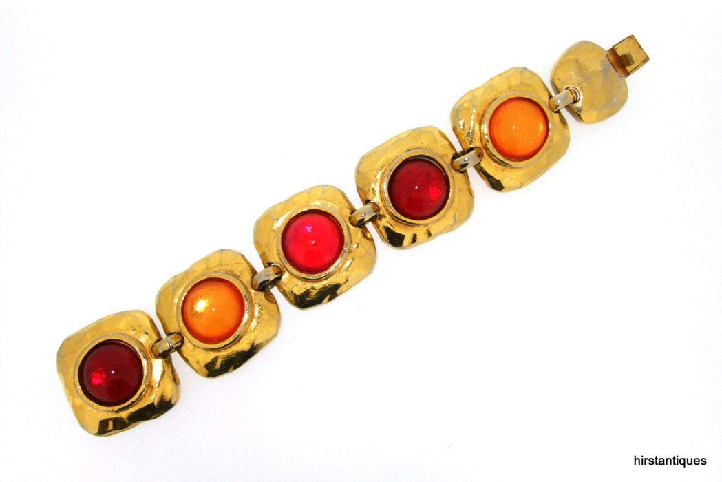 Vintage Edouard Rambaud Bracelet Yellow Red Crystal Gold - The Hirst Collection
