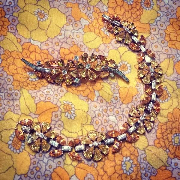 Vintage Trifari Brooch Yellow Crystal Pin - The Hirst Collection