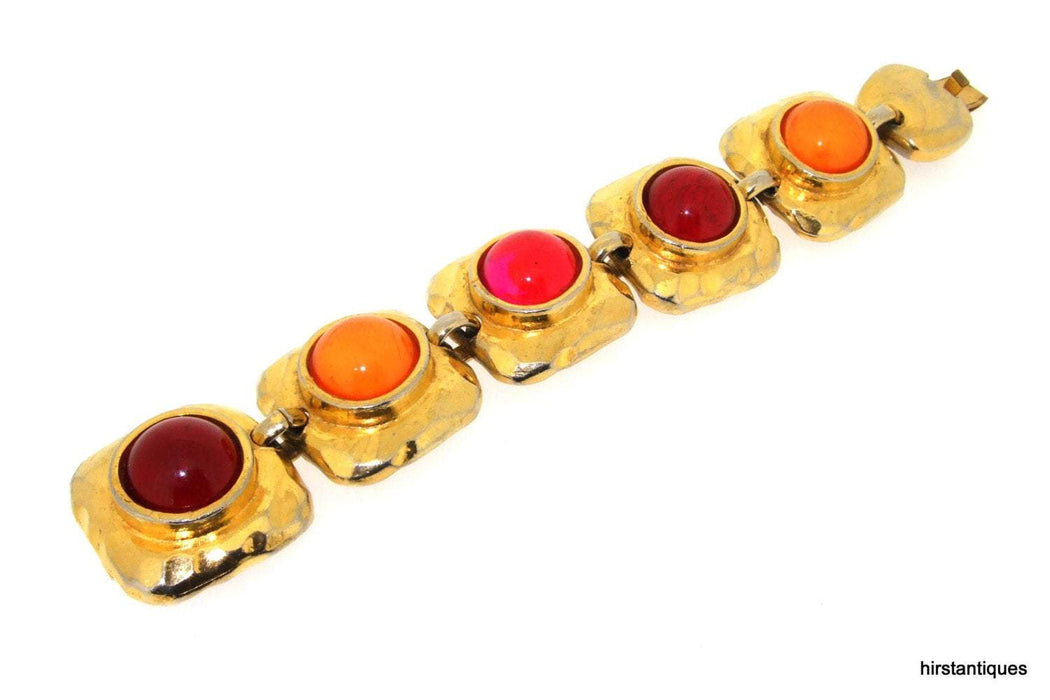 Vintage Edouard Rambaud Bracelet Yellow Red Crystal Gold - The Hirst Collection