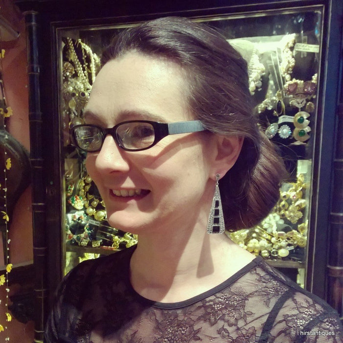 Art Deco Style Black Onyx Triangle Earrings - The Hirst Collection