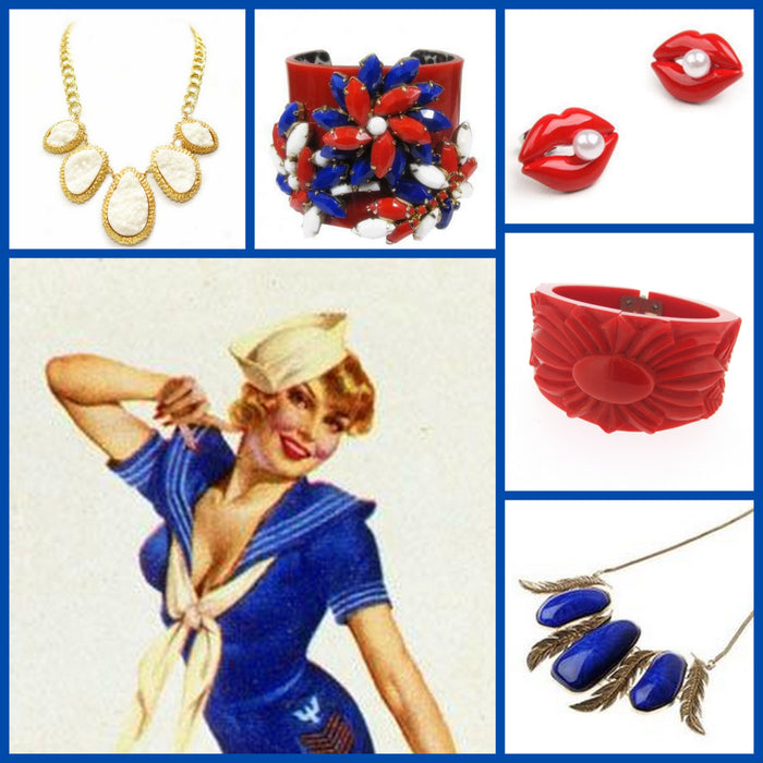 Vintage Red White Blue Bracelet Vintage Glass Cuff by Katherine Alexander - The Hirst Collection