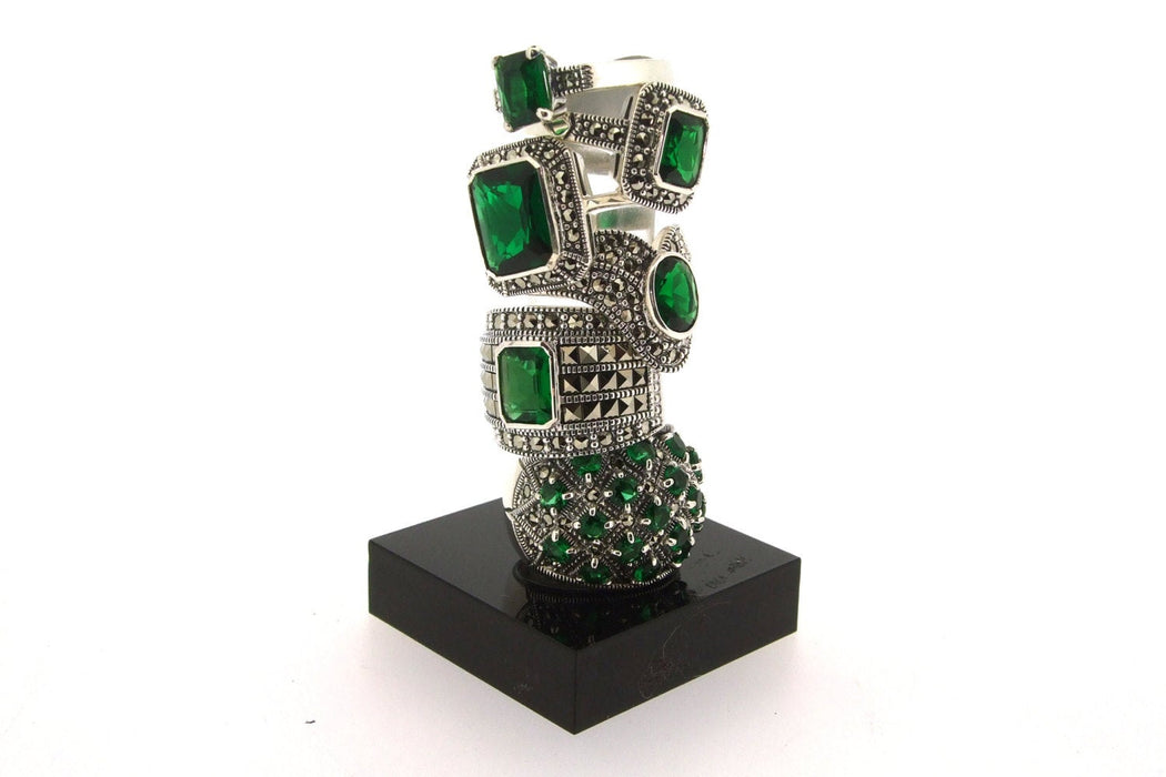 The Countess Solitaire Ring in Silver Emerald Green - The Hirst Collection
