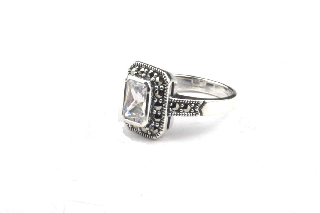 Princess Solitaire Ring Silver Clear Crystal - The Hirst Collection