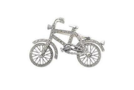 Silver Marcasite Bicycle Brooch Bike with moving wheels - The Hirst Collection