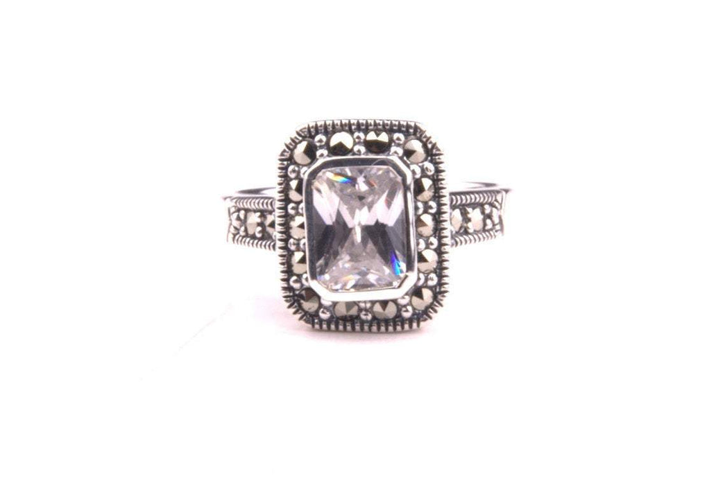 Princess Solitaire Ring Silver Clear Crystal - The Hirst Collection