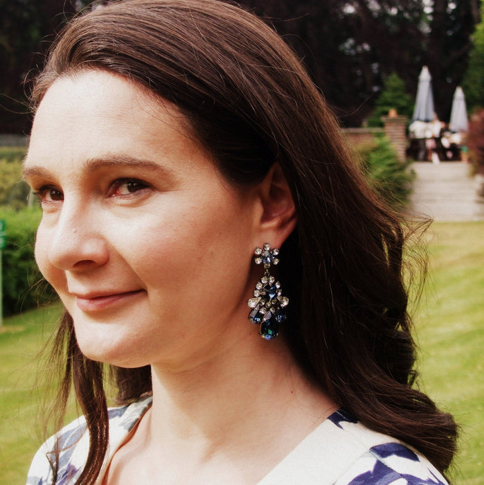 Sapphire Earrings Blue Crystal Statement Chandelier Pierced - The Hirst Collection