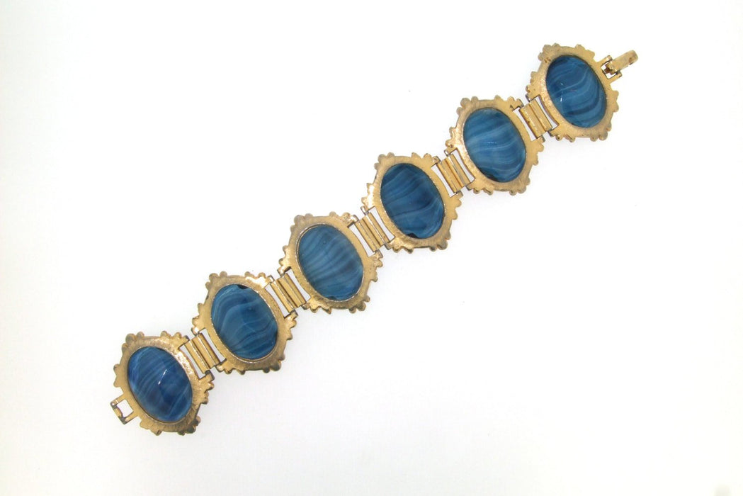 Vintage Blue Bracelet Chunky Agate Effect Glass - The Hirst Collection