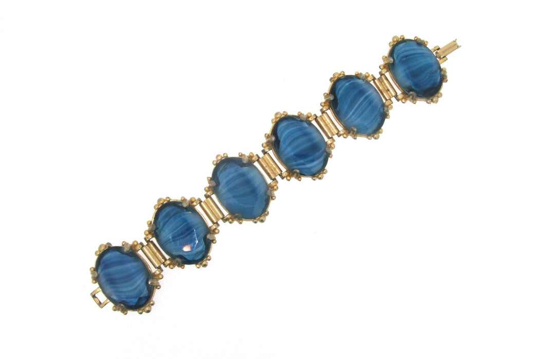 Vintage Blue Bracelet Chunky Agate Effect Glass - The Hirst Collection
