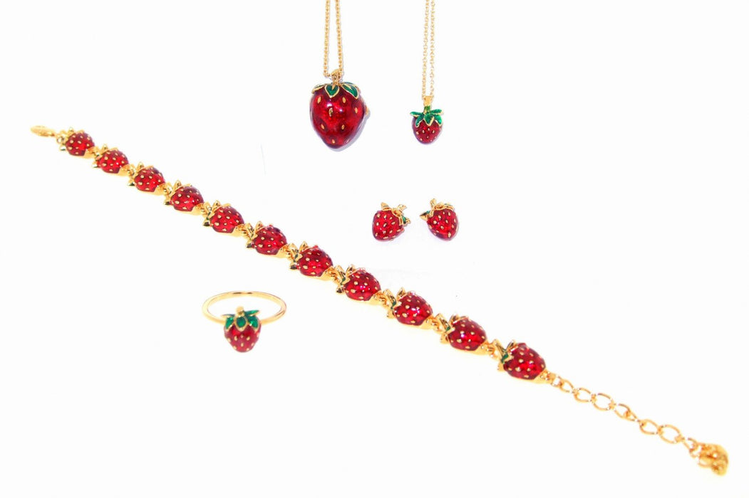 Strawberry Bracelet by Bill Skinner Red Enamel Gold Fruits - The Hirst Collection
