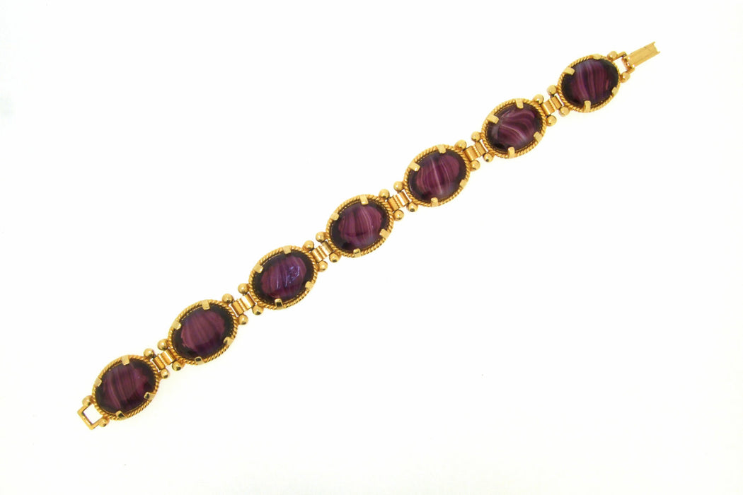 Vintage Purple Bracelet by Sphinx Agate Glass Gold - The Hirst Collection