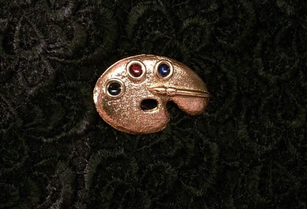 Artist Palette Brooch by Sardi Large Gold Scarf Pin - The Hirst Collection