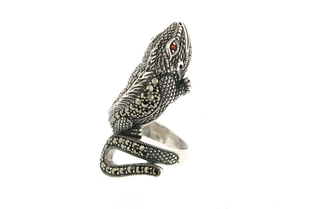Iguana Lizard Ring Silver Marcasite - The Hirst Collection