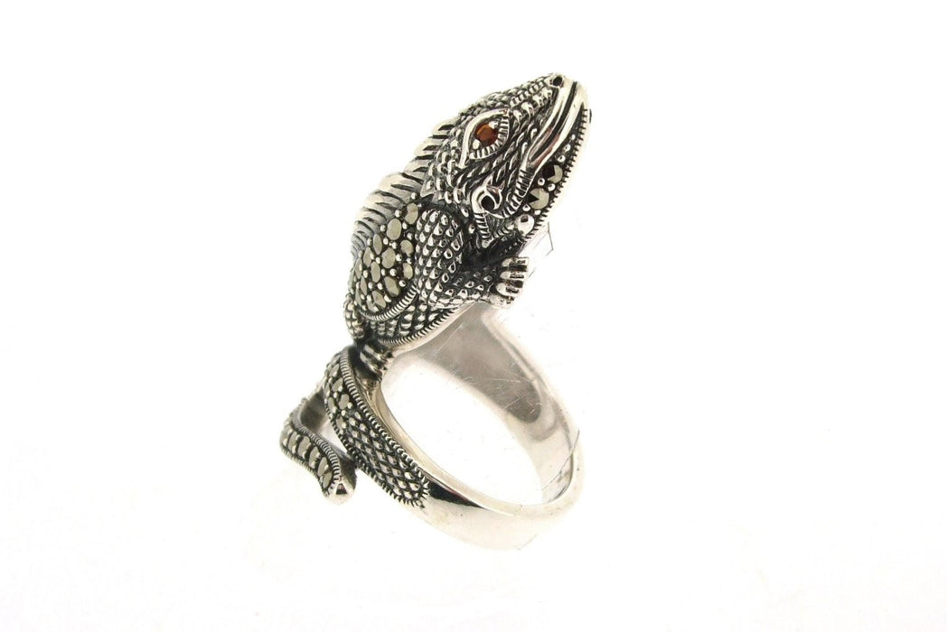 Iguana Lizard Ring Silver Marcasite - The Hirst Collection