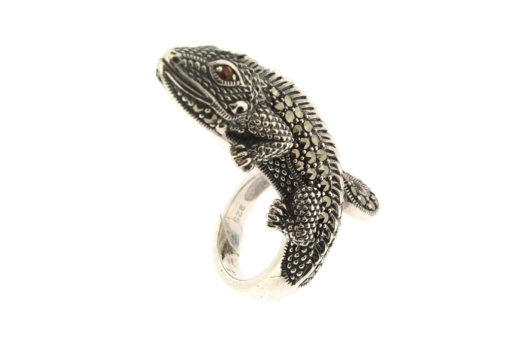 Iguana Lizard Ring Silver Marcasite - The Hirst Collection