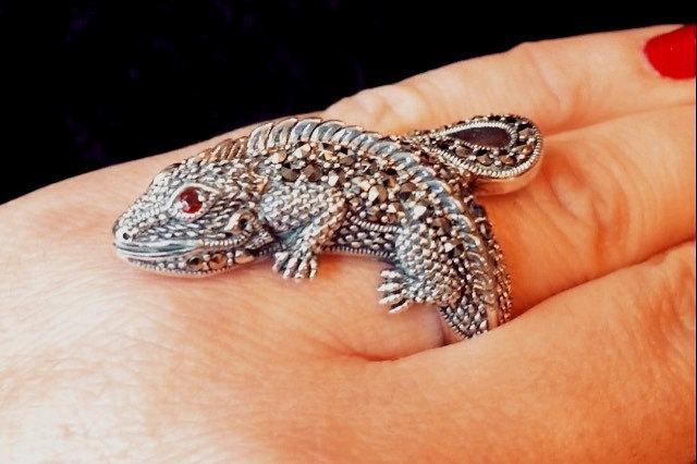 Iguana Lizard Ring Silver Marcasite - The Hirst Collection