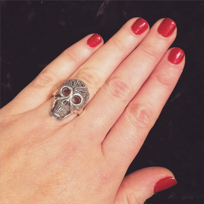 Art Deco Ring Silver Skull Marcasite - The Hirst Collection