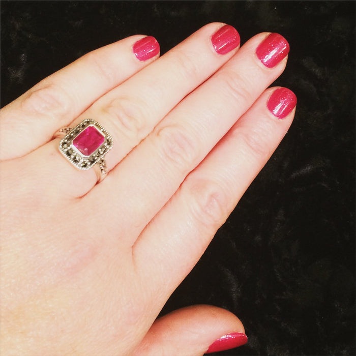 Ruby and Crystal Art Deco Ring with Black - The Hirst Collection
