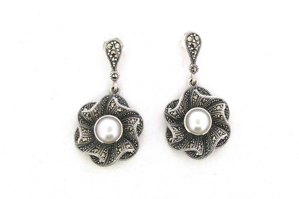 Silver Freshwater Pearl Ripple Earrings - The Hirst Collection