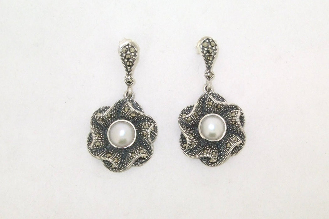 Silver Freshwater Pearl Ripple Earrings - The Hirst Collection