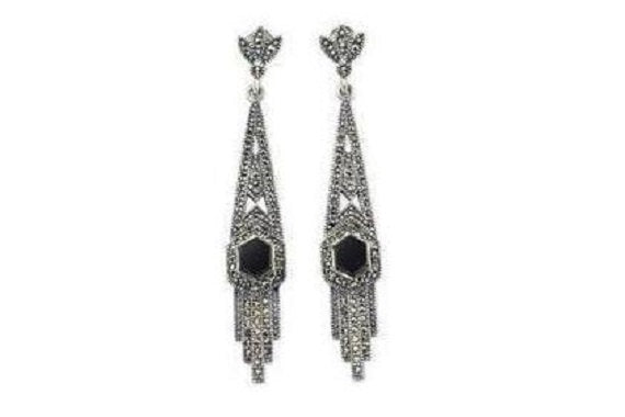 Hexagon Black Onyx Earrings - The Hirst Collection