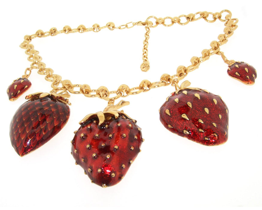 Strawberry Necklace Red Enamel Gold - The Hirst Collection