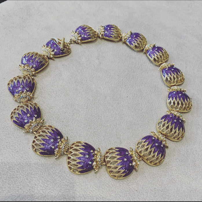 Balenciaga purple enamel gold statement necklace - The Hirst Collection