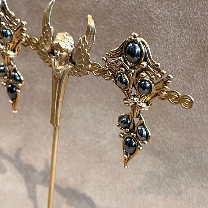 Abbey Road Gold and Haematite Glass Earrings