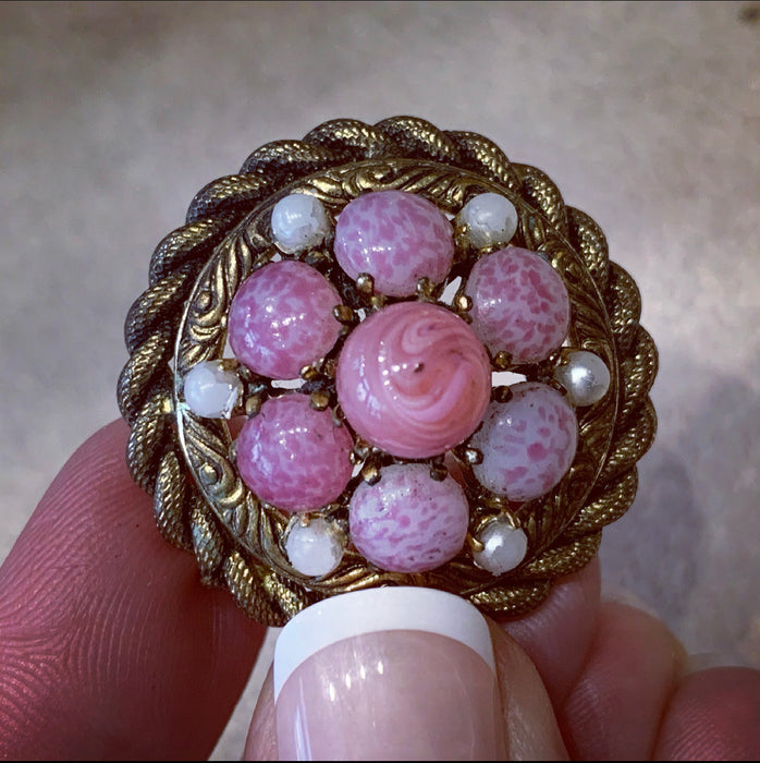 Vintage pink glass beaded small brooch - The Hirst Collection