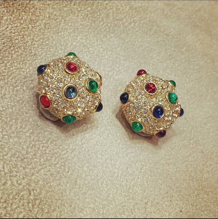 Ciner Multi Coloured dot clip on earrings - The Hirst Collection