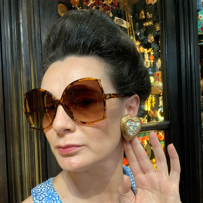 Jacky De G Chunky Vintage Gold Heart Earrings - The Hirst Collection