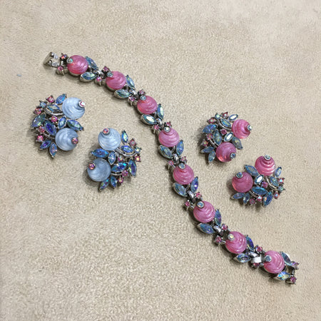 Vintage Trifari Pink Aurora Borealis Berry Bracelet - The Hirst Collection