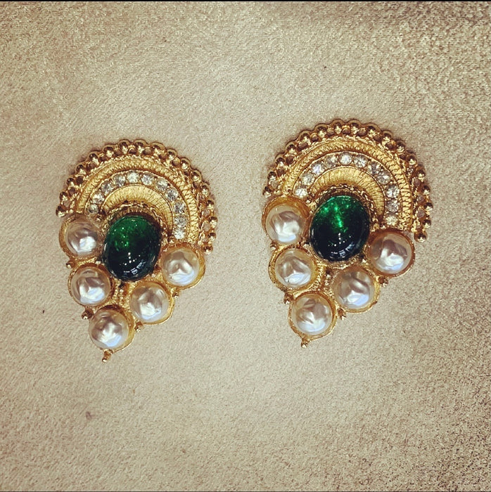 Rare earrings by Mosell in green and pearl glass - The Hirst Collection