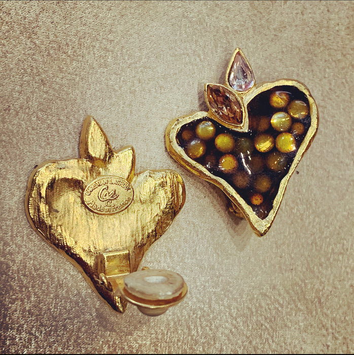 Christian Lacroix Heart Earrings brown glass - The Hirst Collection