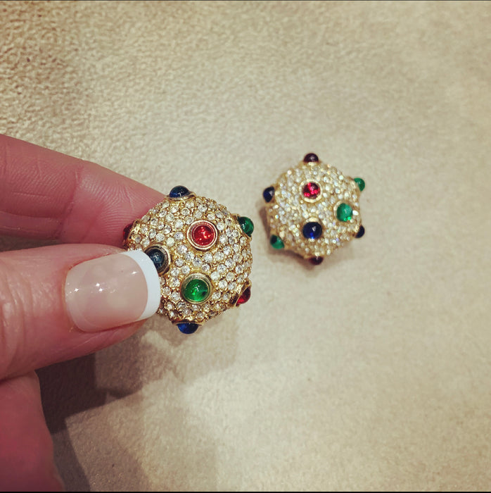 Ciner Multi Coloured dot clip on earrings - The Hirst Collection