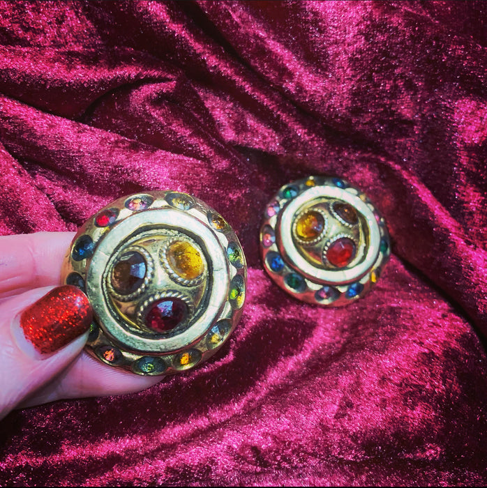 Multi colour Round Chunky Clip on Earrings by Kalinger
