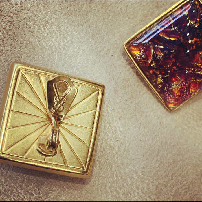 Yves Saint Laurent Dichroic glass clip on earrings in pink amber - The Hirst Collection
