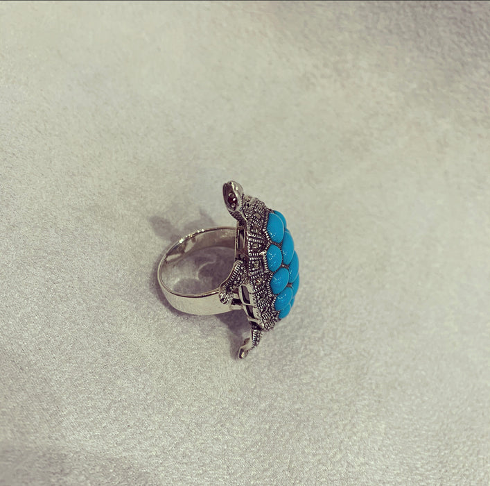 Turquoise silver tortoise ring - The Hirst Collection