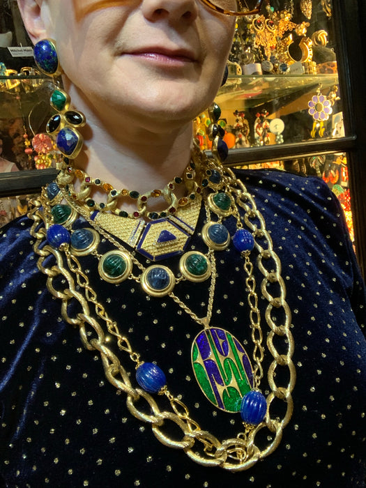 David Grau Vintage statement Blue Green Cabochon necklace