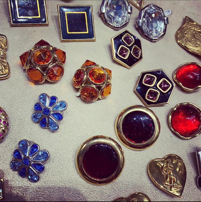 Vintage Yves Saint Laurent earrings YSL Amber Crystal Glass Clip on - The Hirst Collection