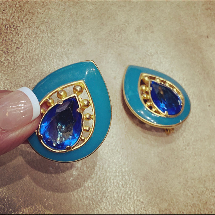 Yves Saint Laurent Turquoise blue clip on earrings - The Hirst Collection