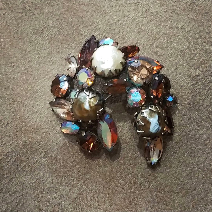 Vintage amber crystal baroque pearl brooch by Regency
