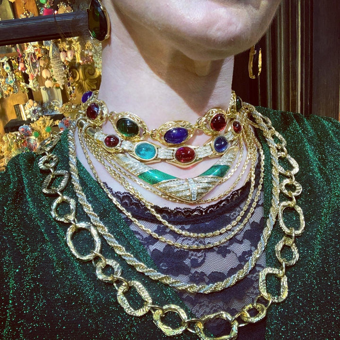 Ciner ruby emerald sapphire glass necklace