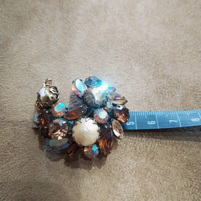 Vintage amber crystal baroque pearl brooch by Regency