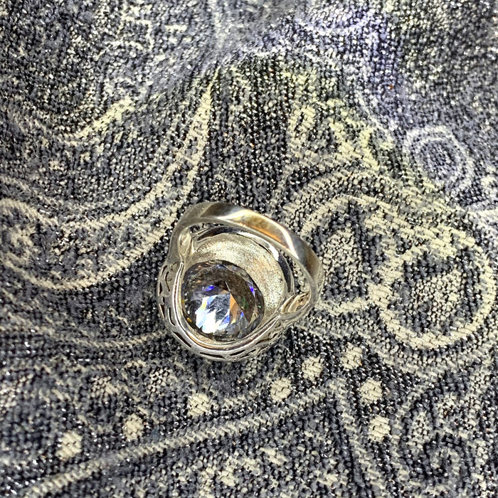 Large Round Solitaire Silver Ring - The Hirst Collection