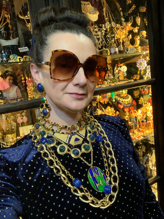 David Grau Vintage statement Blue Green Cabochon necklace