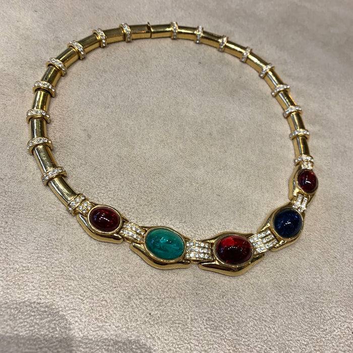 Ciner ruby emerald sapphire glass necklace - The Hirst Collection